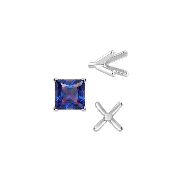 V-End Square Solitaire Settings With Peg in Sterling Silver (2.50 mm - 9.00 mm)