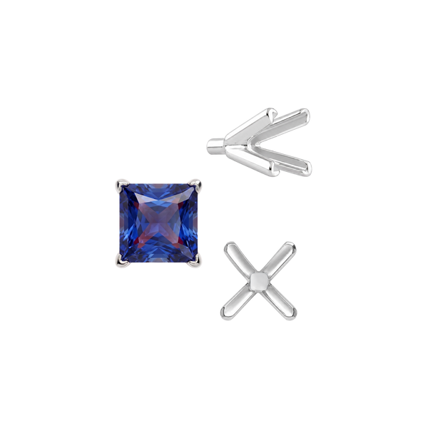 V-End Square Solitaire Settings With Peg in Sterling Silver (2.50 mm - 9.00 mm)