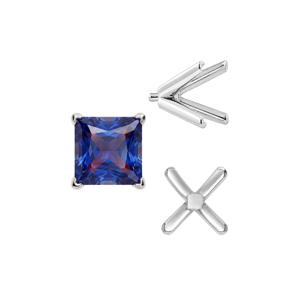 V-End Square Solitaire Settings With Peg in Sterling Silver (2.50 mm - 9.00 mm)