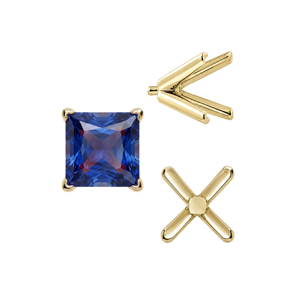 V-End Square Solitaire Settings With Peg in 14K Gold (2.50 mm - 9.00 mm)