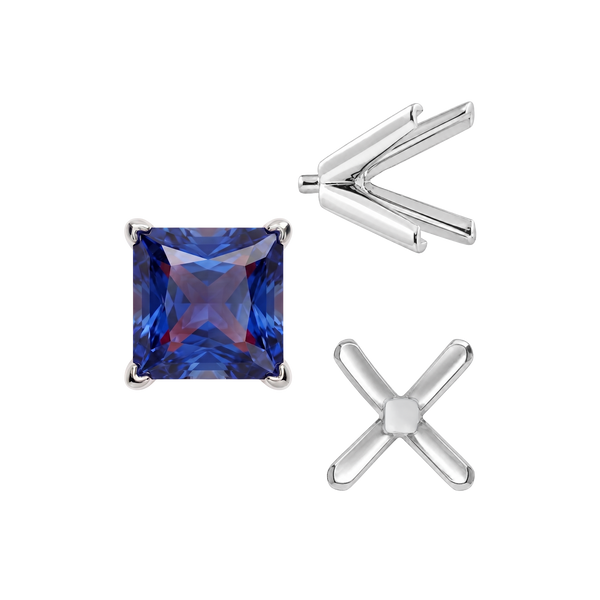 V-End Square Solitaire Settings With Peg in Sterling Silver (2.50 mm - 9.00 mm)