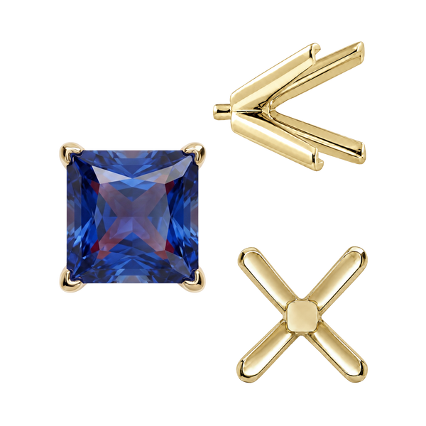 V-End Square Solitaire Settings With Peg in 18K Gold (2.50 mm - 9.00 mm)