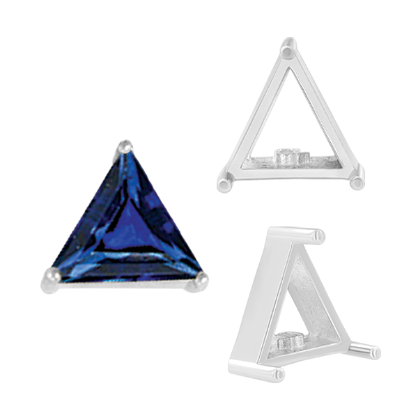 Three Prong Triangle Shape Single Wire Settings in Sterling Silver (3.00 mm - 10.00 mm)