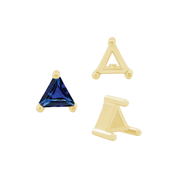 Three Prong Triangle Shape Single Wire Settings in 14K Gold (3.00 mm - 10.00 mm)