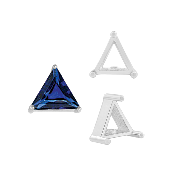 Three Prong Triangle Shape Single Wire Settings in Sterling Silver (3.00 mm - 10.00 mm)