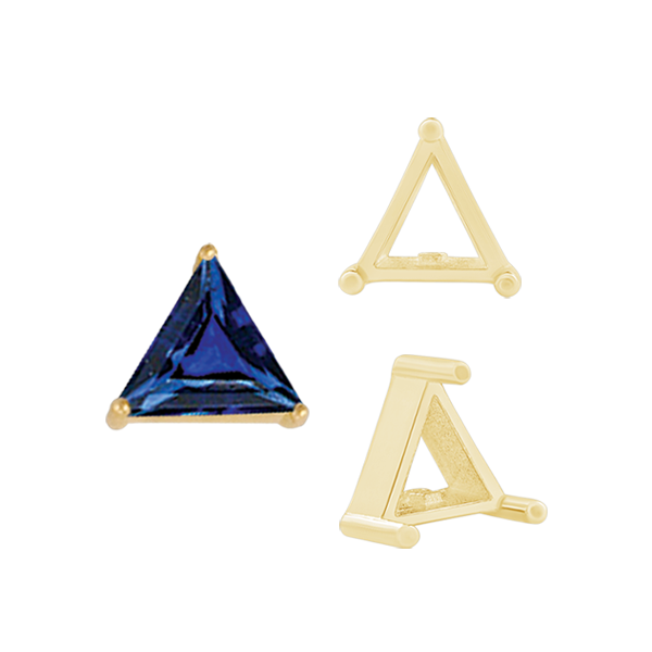 Three Prong Triangle Shape Single Wire Settings in 14K Gold (3.00 mm - 10.00 mm)