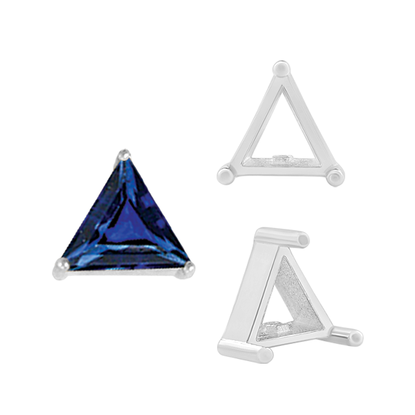 Three Prong Triangle Shape Single Wire Settings in Sterling Silver (3.00 mm - 10.00 mm)