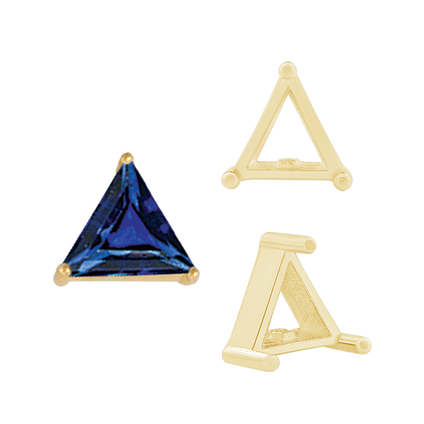 Three Prong Triangle Shape Single Wire Settings in 14K Gold (3.00 mm - 10.00 mm)