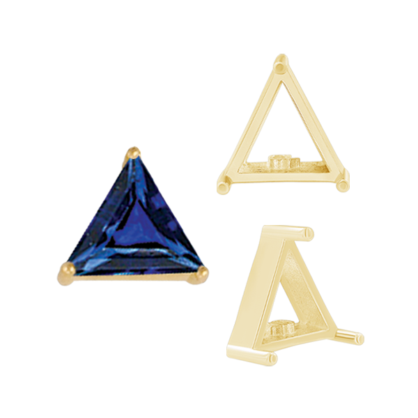 Three Prong Triangle Shape Single Wire Settings in 14K Gold (3.00 mm - 10.00 mm)