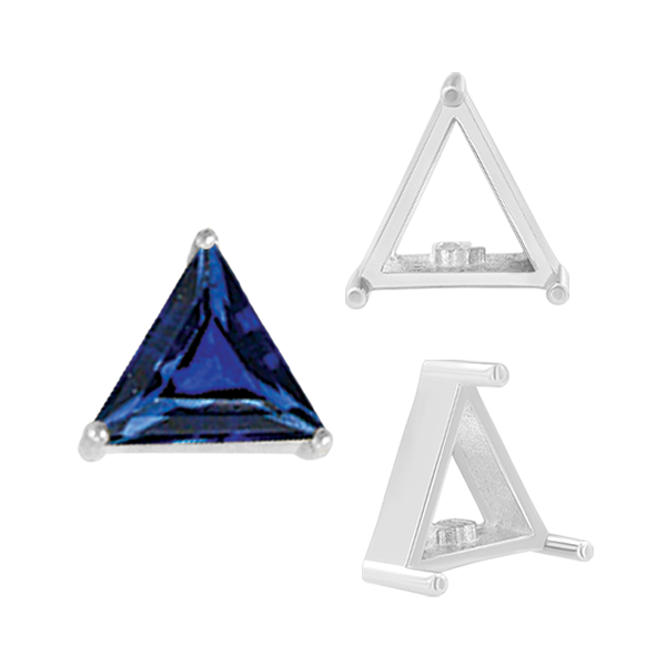 Three Prong Triangle Shape Single Wire Settings in 14K Gold (3.00 mm - 10.00 mm)