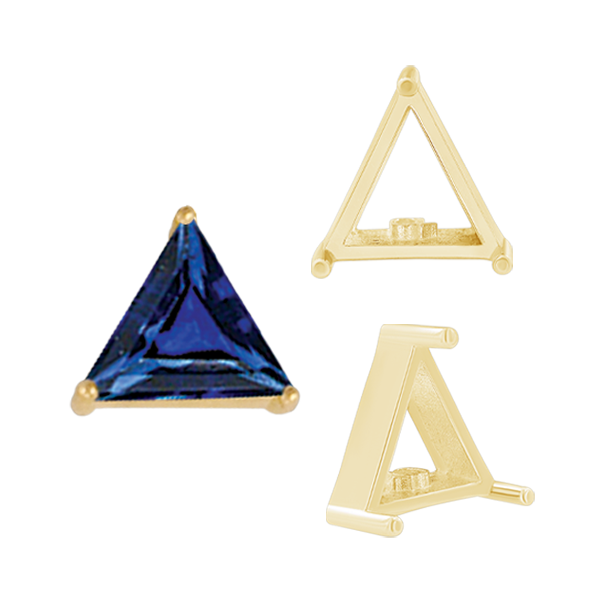 Three Prong Triangle Shape Single Wire Settings in 14K Gold (3.00 mm - 10.00 mm)