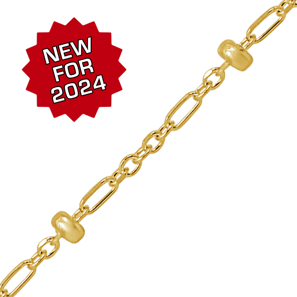 Bulk / Spooled Stud (Satellite) Alternating Cable Chain in 14K Yellow Gold (1.00 mm)
