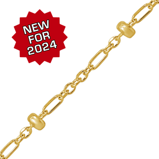 Bulk / Spooled Stud (Satellite) Alternating Cable Chain in 14K Yellow Gold (1.00 mm)