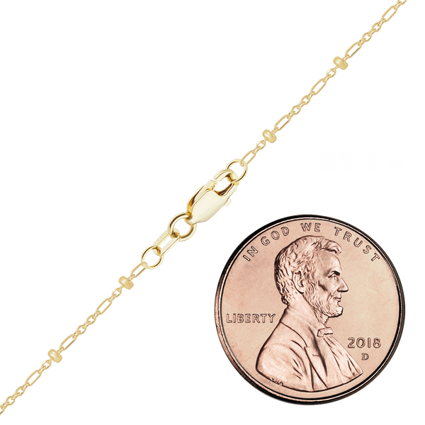 Finished Stud (Satellite) Alternating Cable Necklace in 14K Yellow Gold (1.00 mm)