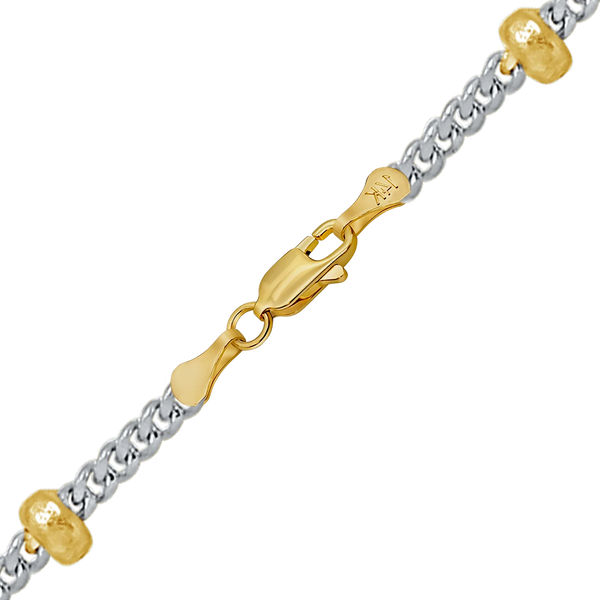 Finished Stud (Satellite) Curb Necklace in 14K Two Tone Gold (1.00 mm)