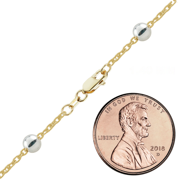 Finished Cable Stud (Satellite) Anklet in 14K Gold-Filled with Sterling Silver Beads (1.00 mm - 1.50 mm)