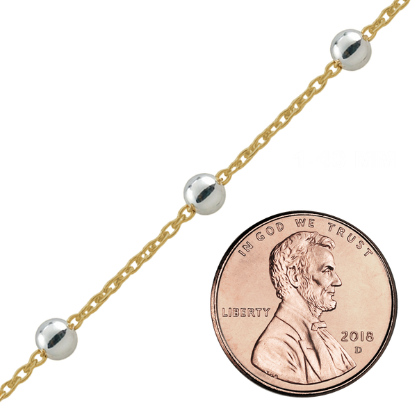 Bulk / Spooled Cable Stud (Satellite) Chain in 14K Gold-Filled with Sterling Silver Beads (1.00 mm - 1.50 mm)