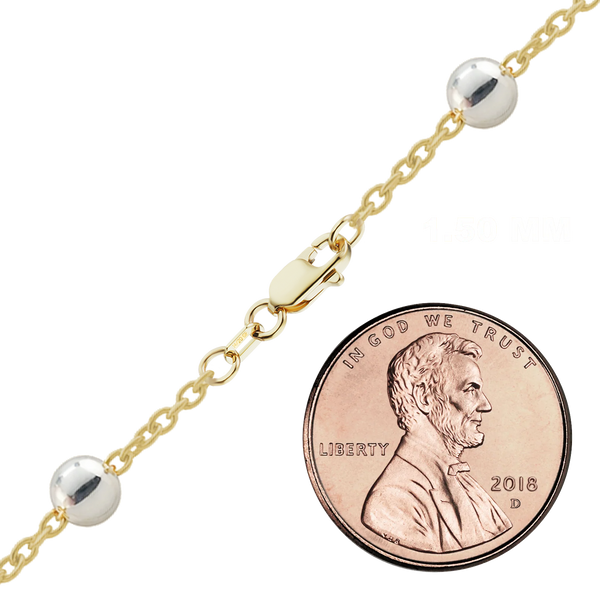 Finished Cable Stud (Satellite) Anklet in 14K Gold-Filled with Sterling Silver Beads (1.00 mm - 1.50 mm)
