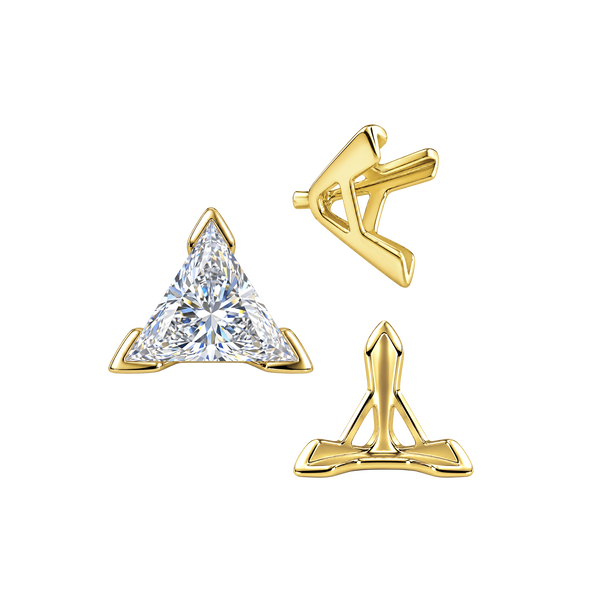 V-End Triangle Shape Tapered Solitaire Settings With Peg in 14K Gold (3.00 mm - 9.00 mm)