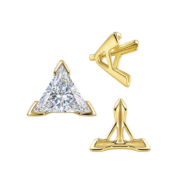 V-End Triangle Shape Tapered Solitaire Settings With Peg in 14K Gold (3.00 mm - 9.00 mm)