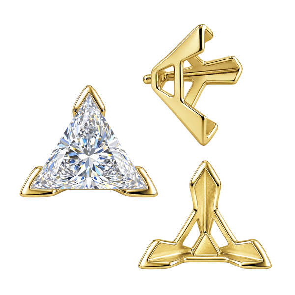 V-End Triangle Shape Tapered Solitaire Settings With Peg in 14K Gold (3.00 mm - 9.00 mm)