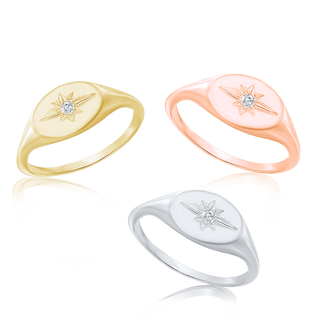 Oval Signet Ring with Starburst Etching in 14K Gold