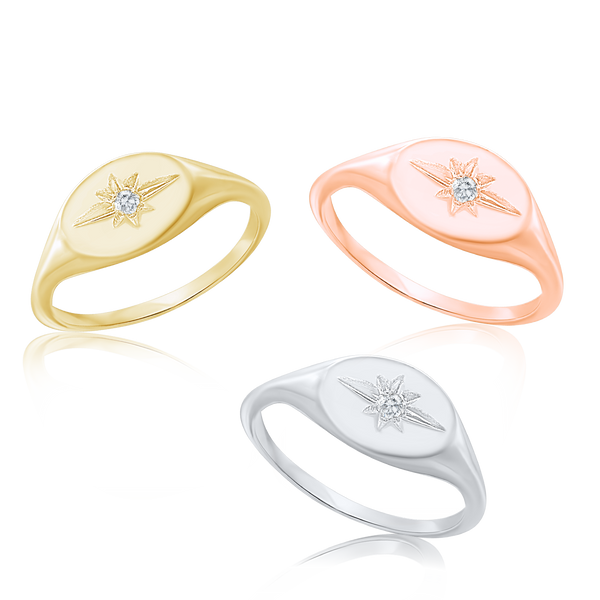 Oval Signet Ring with Starburst Etching in 14K Gold