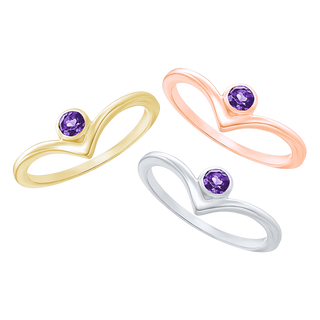 Stackable Ring with Amethyst Stones in Sterling Silver