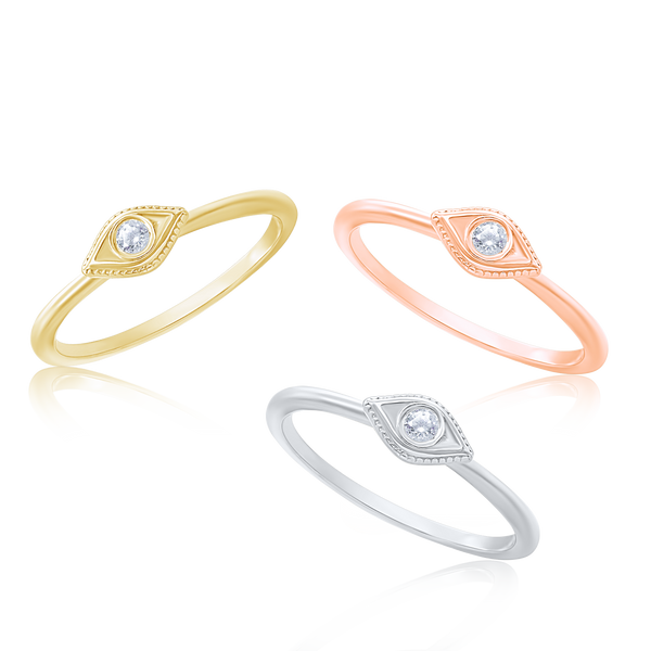 Stackable Evil Eye Ring with Stone in 14K Gold