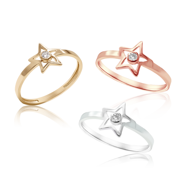 Stackable Ring with Stones in Star Design in Sterling Silver