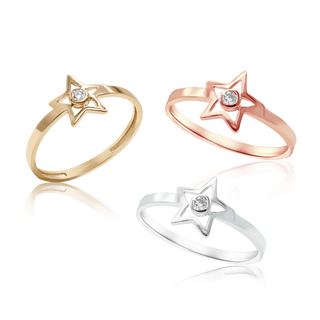 Stackable Ring with Stones in Star Design in 14K Gold