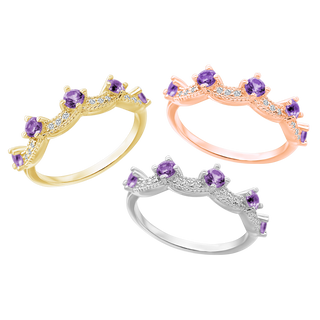 Stackable Ring with Amethyst Stones in Sterling Silver