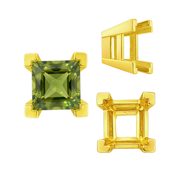 Square Heavy Casted V Prong Settings in 14K Gold (3.00 mm - 10.00 mm)