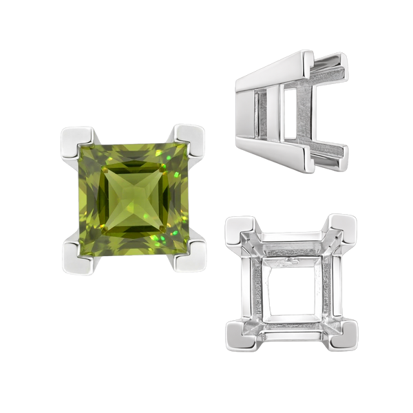 Square Heavy Casted V Prong Settings in Sterling Silver (3.00 mm - 10.00 mm)