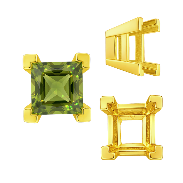 Square Heavy Casted V Prong Settings in 14K Gold (3.00 mm - 10.00 mm)