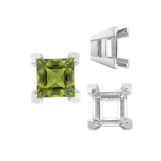 Square Heavy Casted V Prong Settings in Sterling Silver (3.00 mm - 10.00 mm)