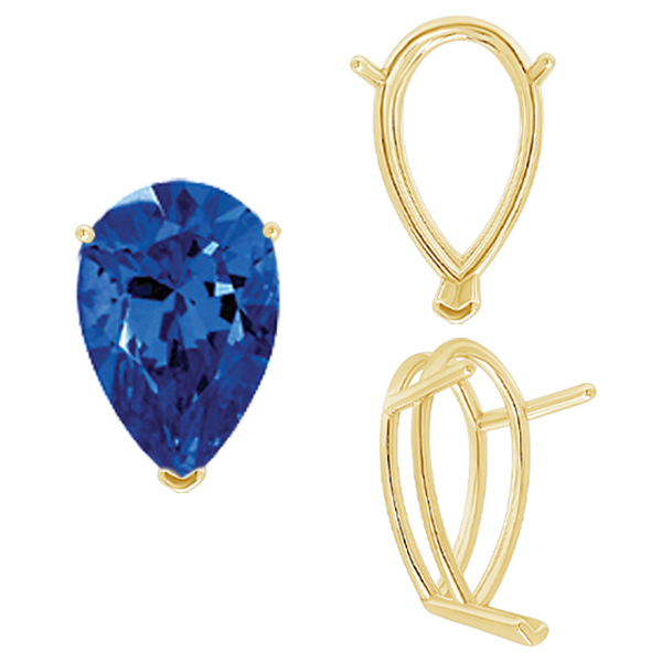 V-End Pear Shape Wire Basket Settings in 14K Gold (2.50 x 1.25 mm - 37.00 x 25.00 mm)