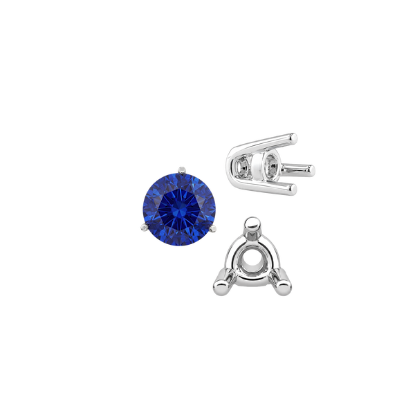 Three Prong Round Wire Basket Settings in Sterling Silver (1.25 mm - 8.00 mm)