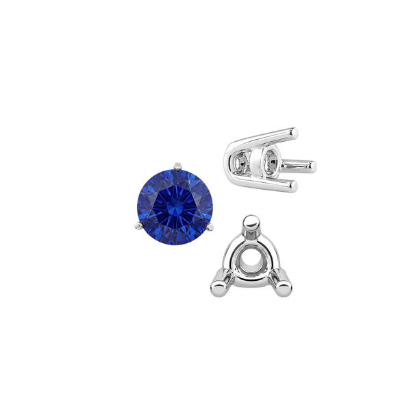 Three Prong Round Wire Basket Settings in Sterling Silver (1.25 mm - 8.00 mm)