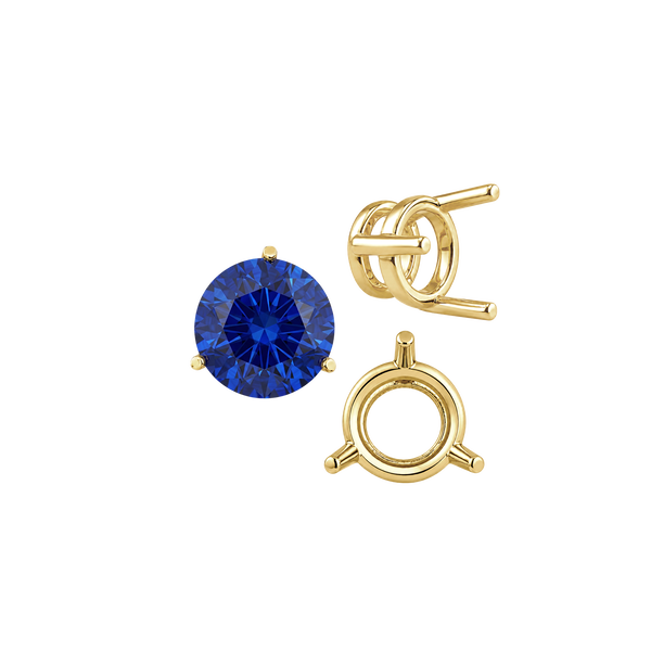 Three Prong Round Wire Basket Settings in 14K Gold (1.25 mm - 8.00 mm)