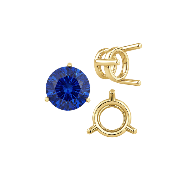 Three Prong Round Wire Basket Settings in 14K Gold (1.25 mm - 8.00 mm)