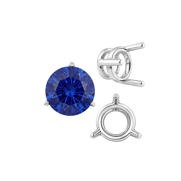 Three Prong Round Wire Basket Settings in 14K Gold (1.25 mm - 8.00 mm)