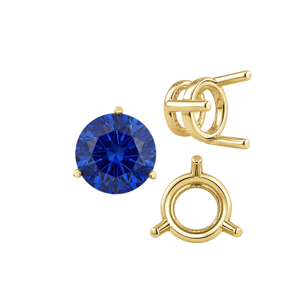 Three Prong Round Wire Basket Settings in 14K Gold (1.25 mm - 8.00 mm)