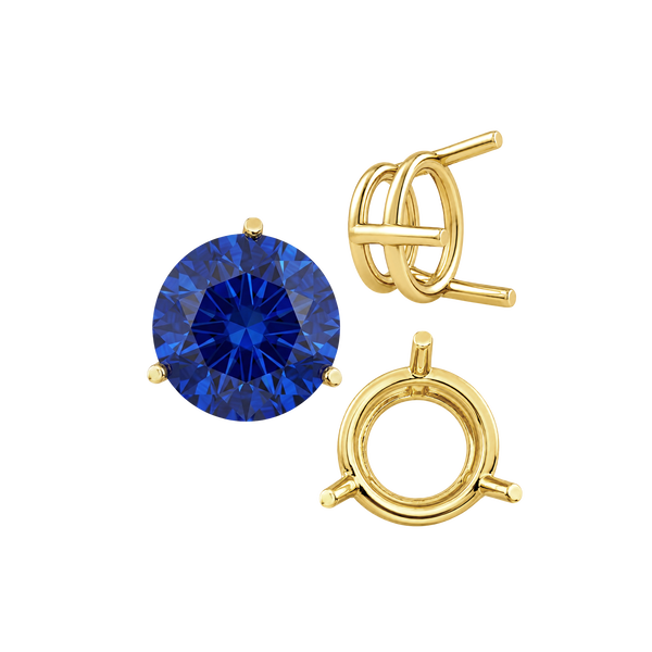 Three Prong Round Wire Basket Settings in 14K Gold (1.25 mm - 8.00 mm)