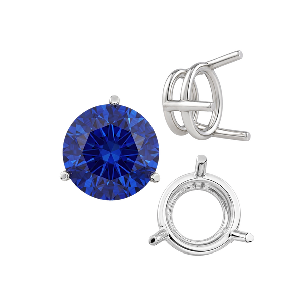 Three Prong Round Wire Basket Settings in Sterling Silver (1.25 mm - 8.00 mm)