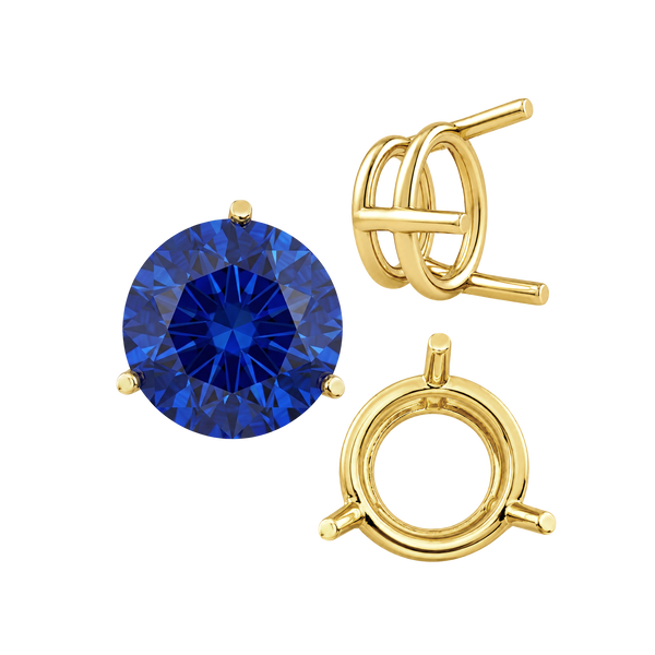 Three Prong Round Wire Basket Settings in 14K Gold (1.25 mm - 8.00 mm)