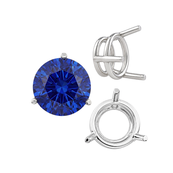 Three Prong Round Wire Basket Settings in Sterling Silver (1.25 mm - 8.00 mm)