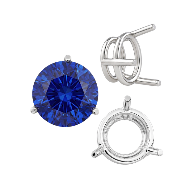 Three Prong Round Wire Basket Settings in Sterling Silver (1.25 mm - 8.00 mm)