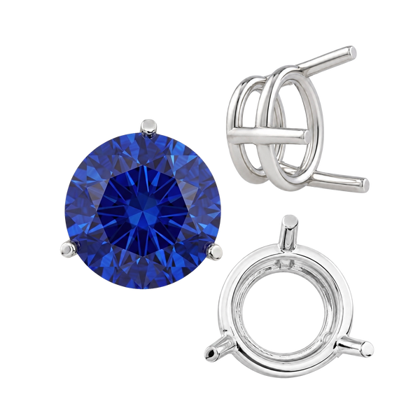 Three Prong Round Wire Basket Settings in 14K Gold (1.25 mm - 8.00 mm)
