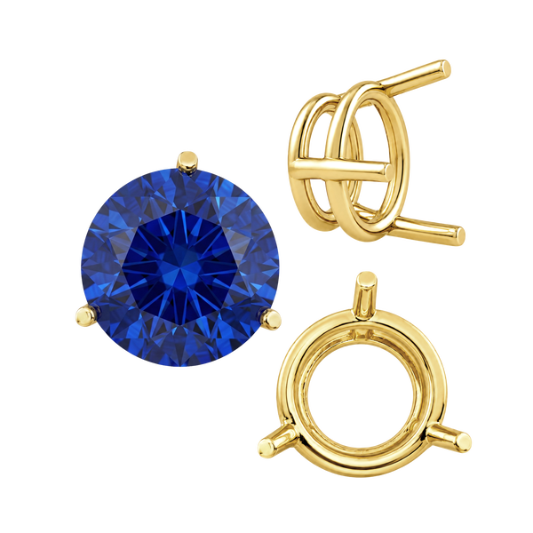 Three Prong Round Wire Basket Settings in 14K Gold (1.25 mm - 8.00 mm)